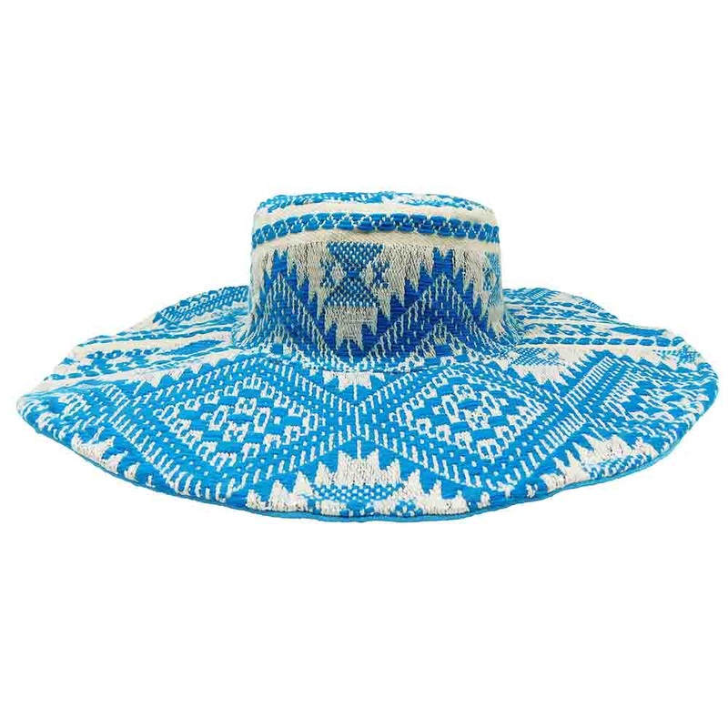 Blue Jacquard Bohemian Wide Brim Hat – America and Beyond Blue OS