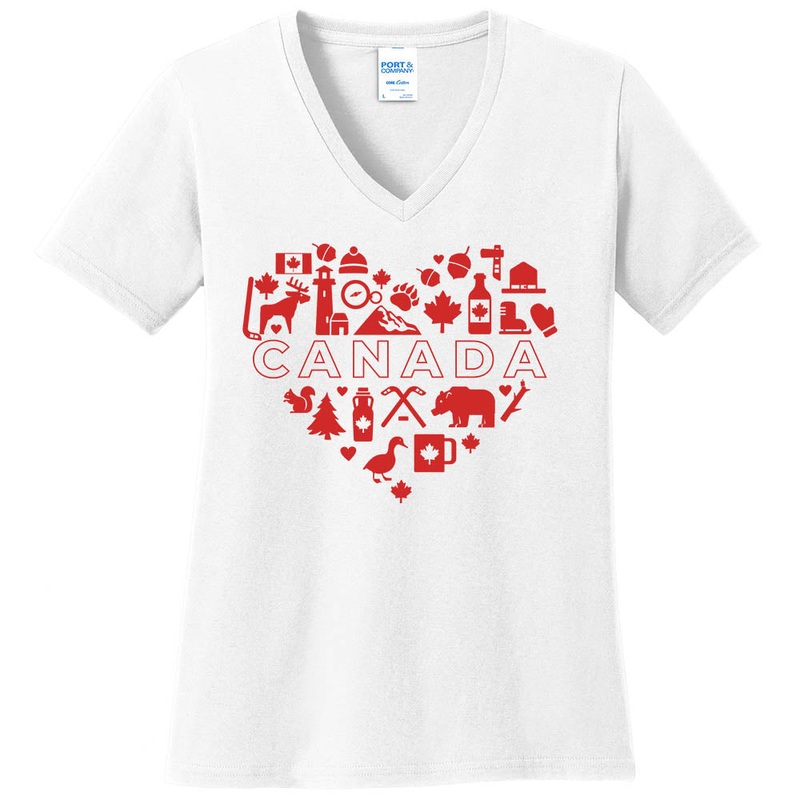Canada Heart Graphic Design Ladies V-Neck White XS