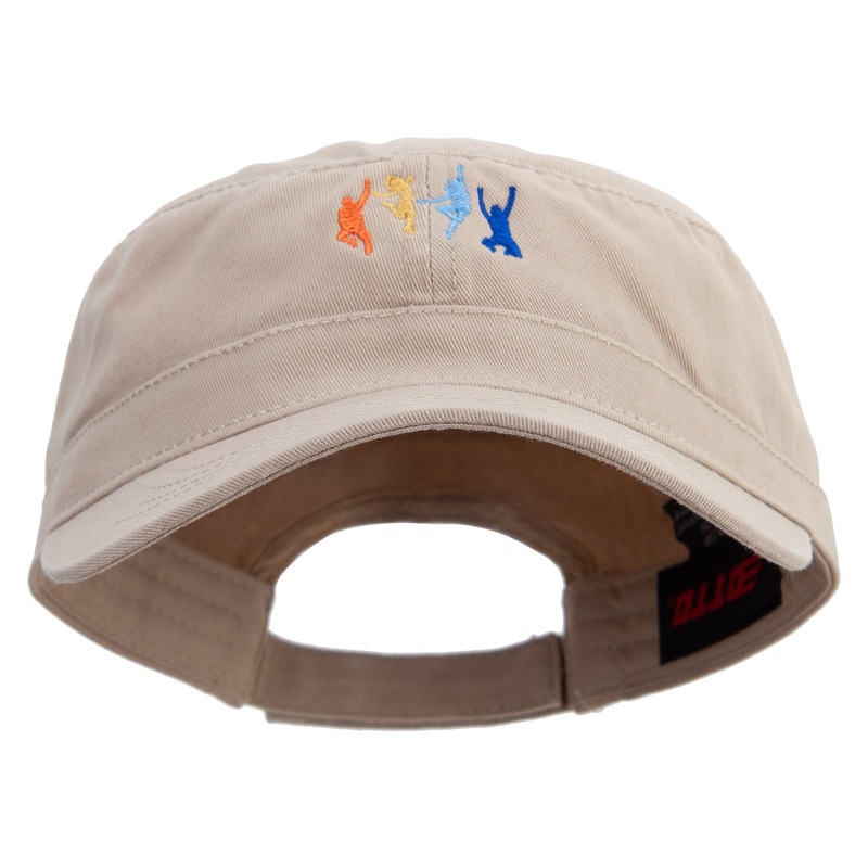 Colorful Dance Group Embroidered Garment Washed Adjustable Army Cap Khaki One Size