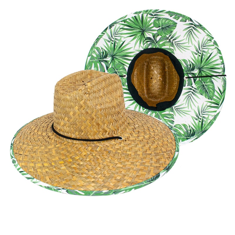 Goldcoast Journey Floral Green Leaf Straw Lifeguard Hat GCB4091 Natural