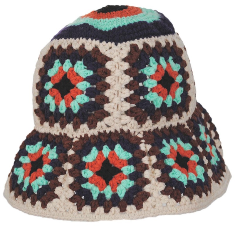 Granny Square Crochet Knit Bucket Hat MUTLI COLOR XS/S