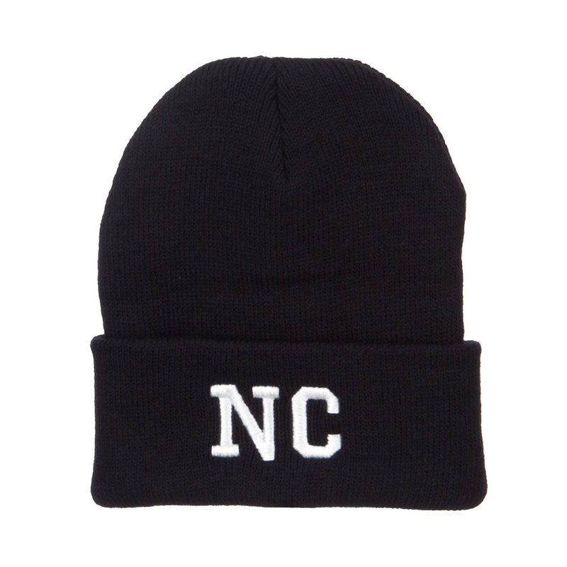 NC North Carolina Embroidered Long Beanie Black One Size