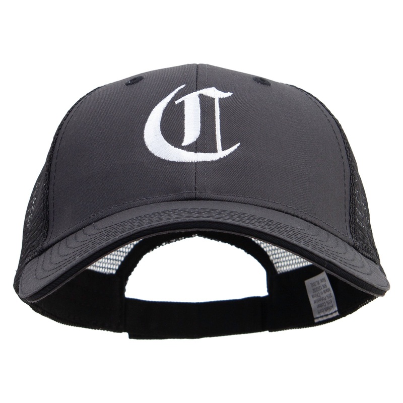 Old English C Embroidered Big Size Garment Washed Cotton Twill Mesh Cap Charcoal Black XL-3XL
