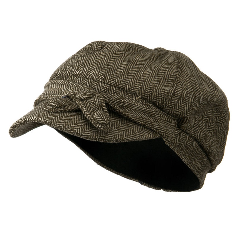 Wool Blend Tweed Newsboy with 3 Button Accent Brown 7-1-4