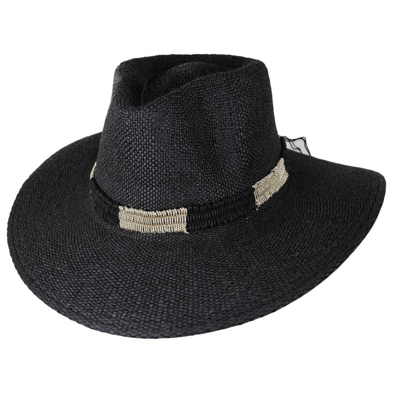 Angelina Toyo Straw Fedora Hat BLACK ONE SIZE FITS MOST