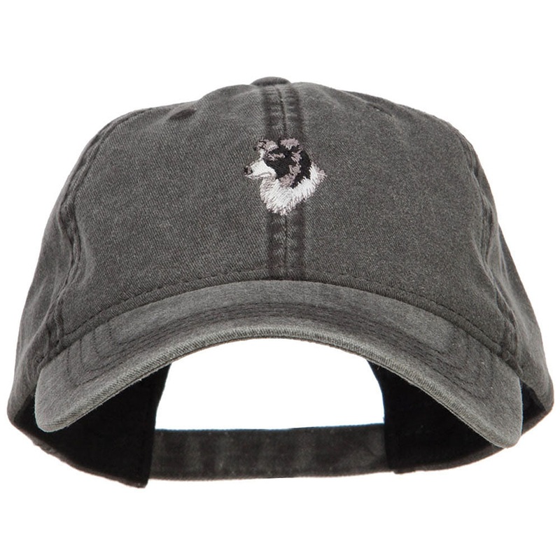 Border Collie Head Embroidered Washed Cap Black One Size