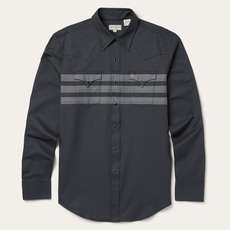 Border Stripe Twill Western Shirt Black S