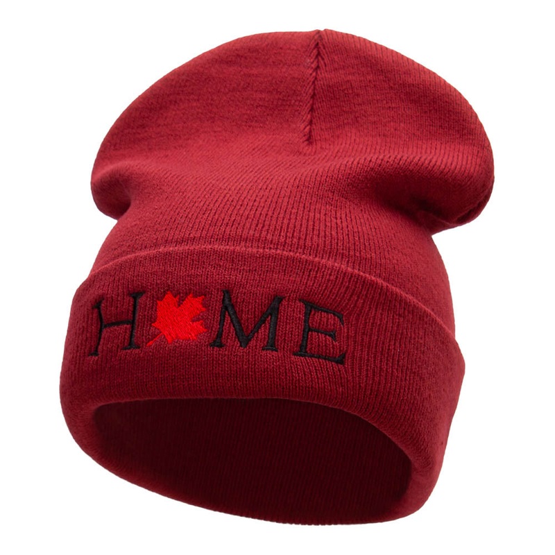 Canada is Home Embroidered 12 Inch Long Knitted Beanie Maroon One Size