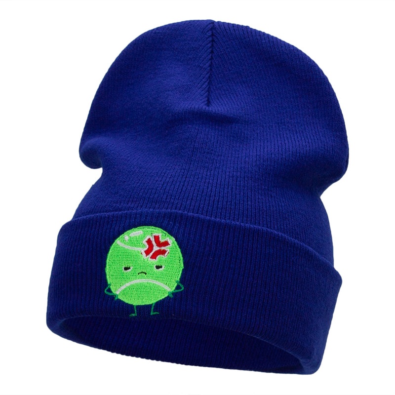 Injured Tennis Ball Embroidered Long Knitted Beanie Royal One Size