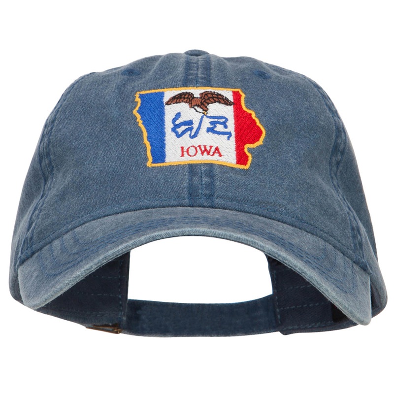 Iowa State Flag Map Embroidered Washed Cap Navy One Size