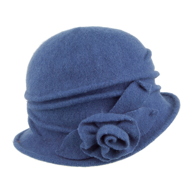 Scala Hats Sienna Wool Cloche with Rosette – Blue 1-Size