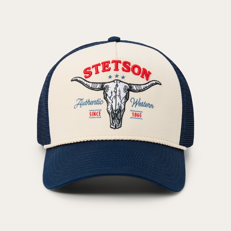 Skull Trucker Hat Off White / Blue O/S