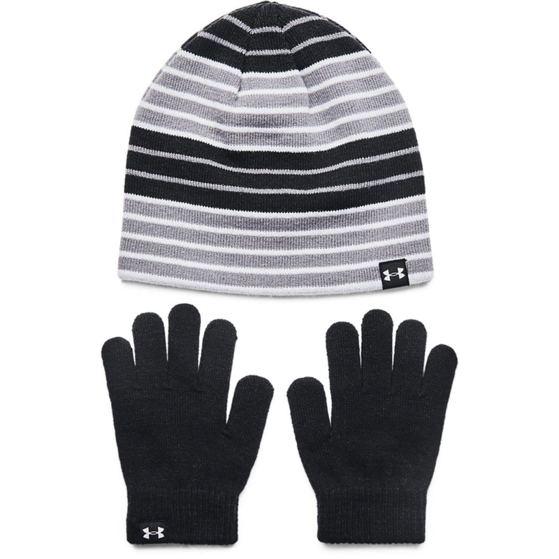 UA Girls’ Beanie & Glove Set Black/Mod Gray 1SFM
