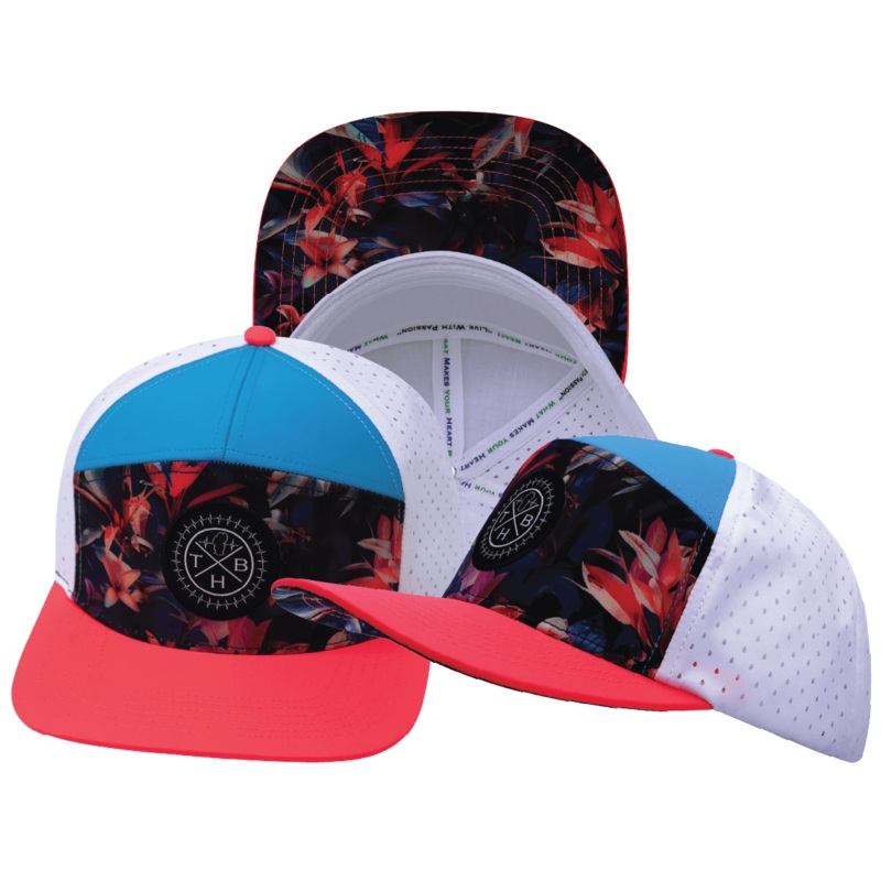 Color Vibes Hat – Flat Bill – Electric Eden – Neon Peach / Neon Blue / White – Laser Mesh