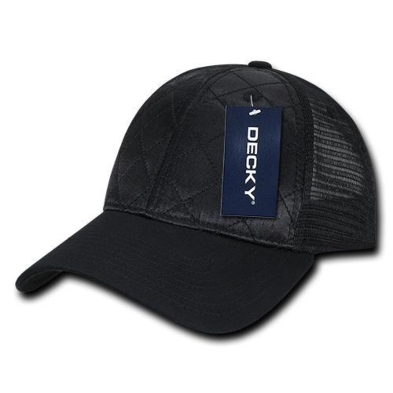 Decky 1142 – 6 Panel Low Profile Structured Quilted Trucker Hat Black