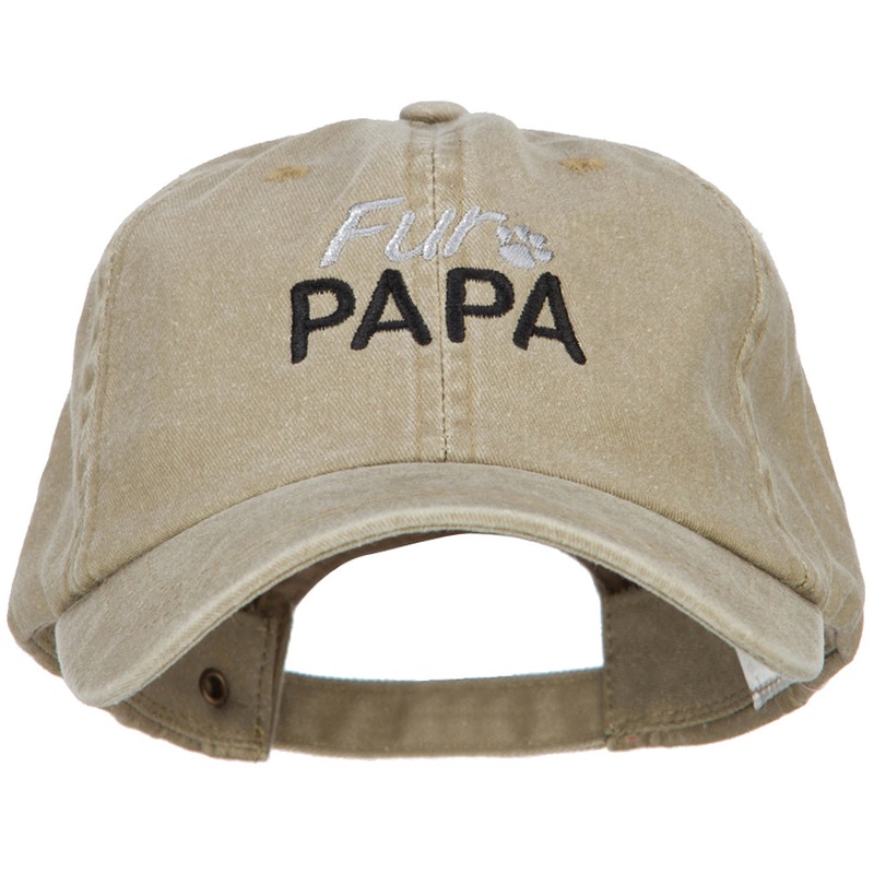 Fur Papa Embroidered Washed Cotton Twill Cap Khaki One Size