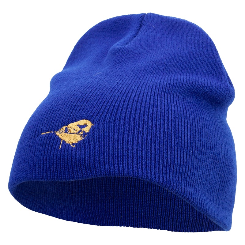 Golden Bird Embroidered 8 Inch Short Beanie Royal One Size