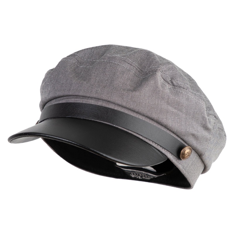 Greek Fisherman Cotton Polyester Newsboy Cap Grey Black One Size