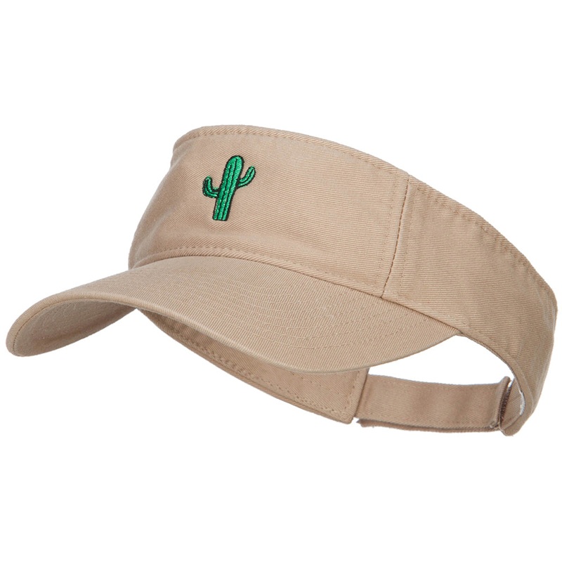 Mini Cactus Embroidered Cotton Washed Visor Khaki One Size