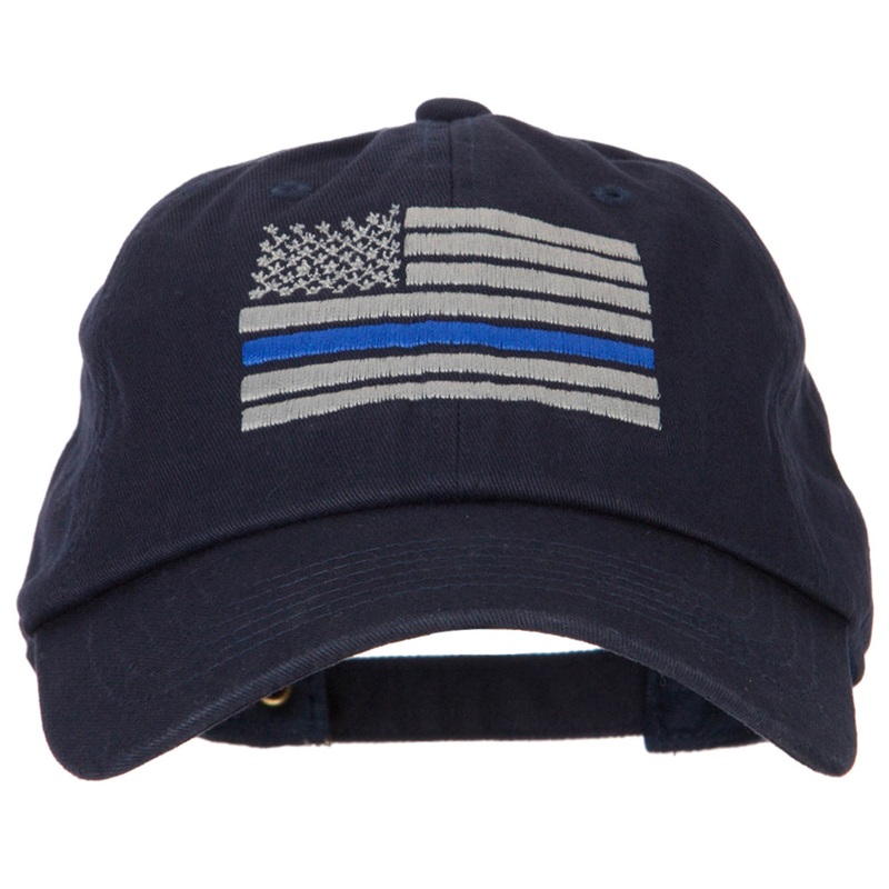 Thin Blue Line American Flag Embroidered Unstructured Cotton Washed Cap Navy One Size