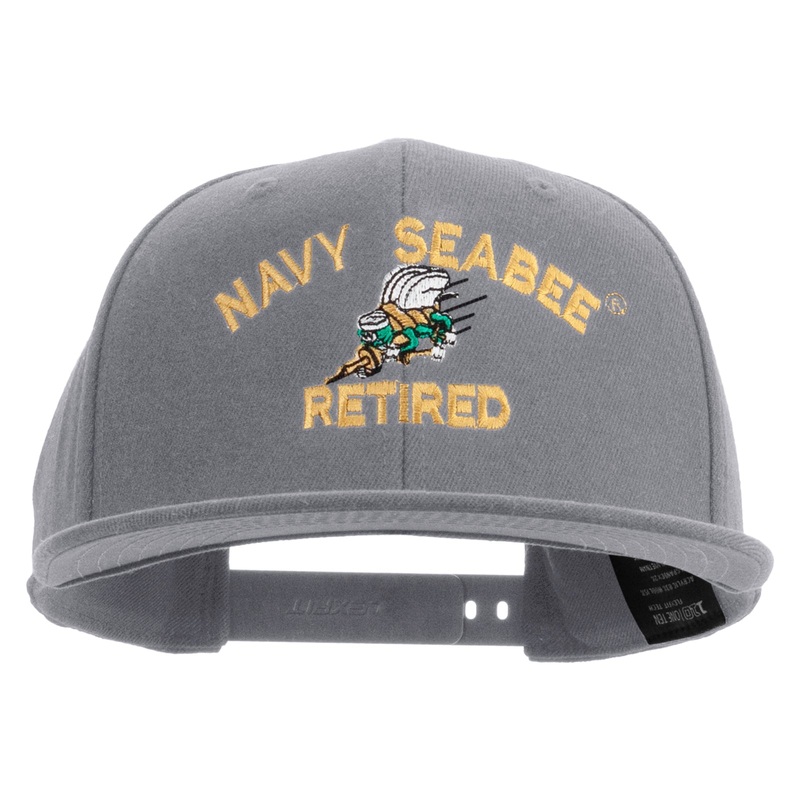US Navy Seabee Retired Embroidered Flexfit Snapback Style Cap Dk Grey One Size