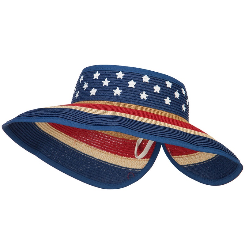 Women’s USA Flag Roll Up Paper Braid Visor American Flag One Size