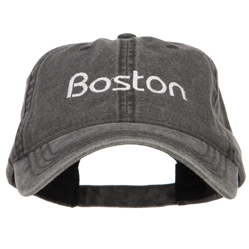 Boston Embroidered Washed Buckled Cap Black One Size