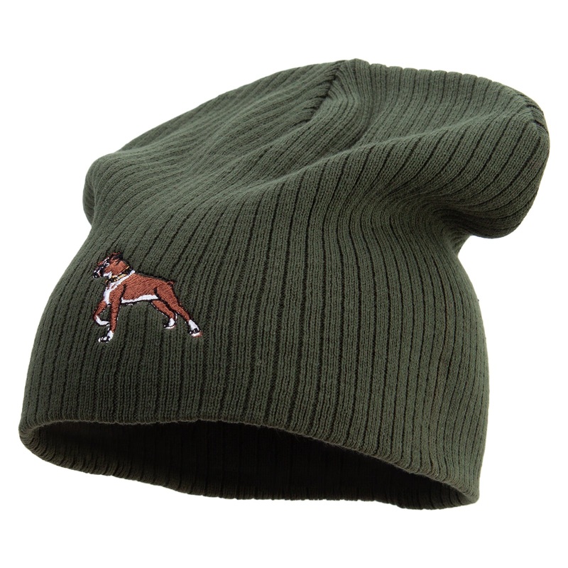 Boxer Dog Icon Embroidered Big Size Cotton Short Beanie Olive XL-3XL