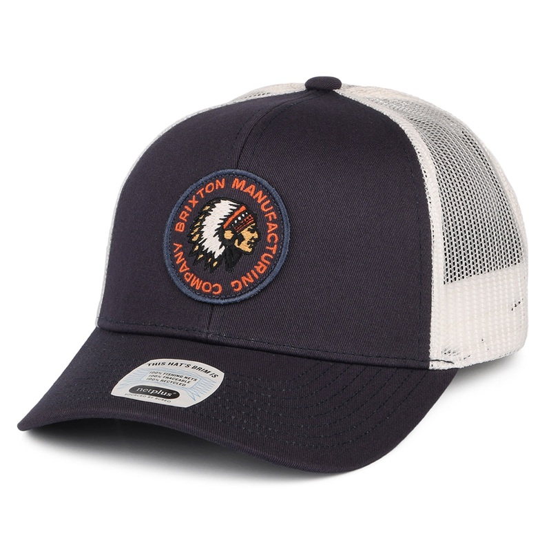 Brixton Hats Rival Stamp NetPlus MP Trucker Cap – Washed Navy-Off White Adjustable