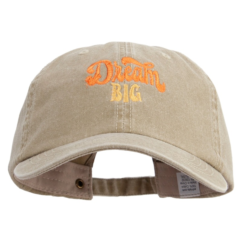 Dream Big Text Embroidered Big Size Washed Pigment Dyed Cap Khaki XL-3XL