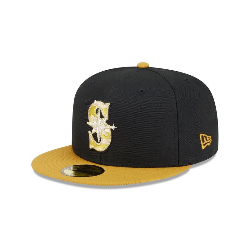 Seattle Mariners Metallic Gold Logo 59FIFTY Fitted Hat 7