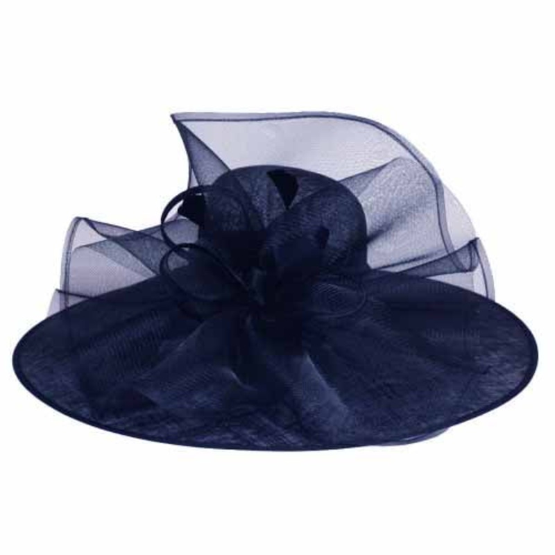 Sinamay Dress Hat with Large Mesh Flower Accent – Something Special Navy