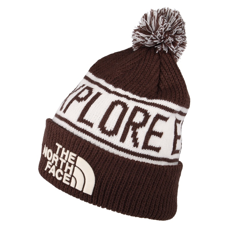 The North Face Hats Retro TNF Pom Bobble Hat – Brown-Off White 1-Size