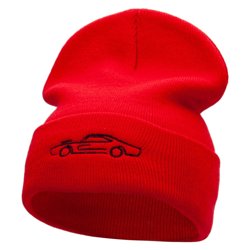Vintage Charger Embroidered 12 Inch Long Knitted Beanie Red One Size