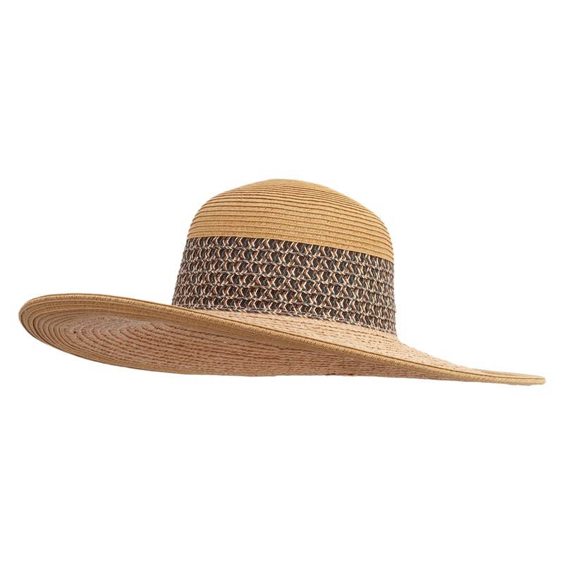 Women’s Tweed Blend Crown Raffia Brim Hat Tan One Size