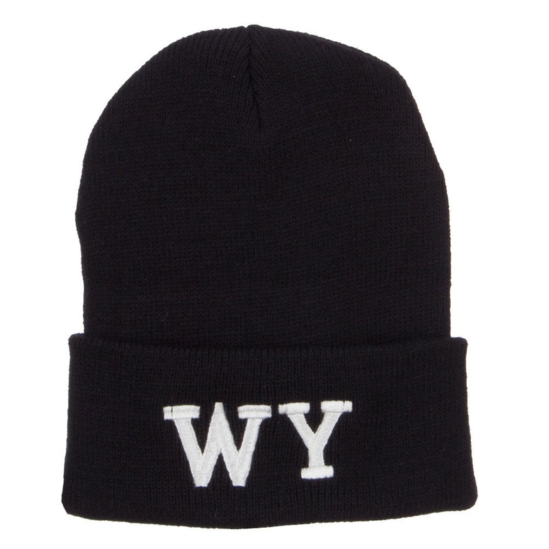 WY Wyoming State Embroidered Long Beanie Black One Size