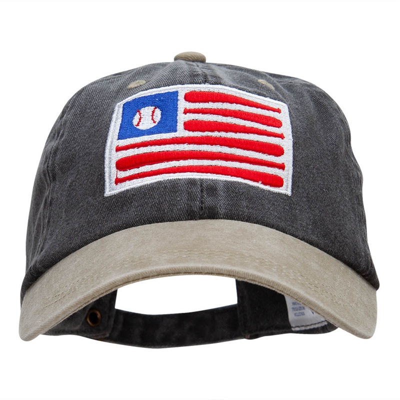 American Baseball Flag Embroidered Cotton Wash Cap Black Khaki One Size
