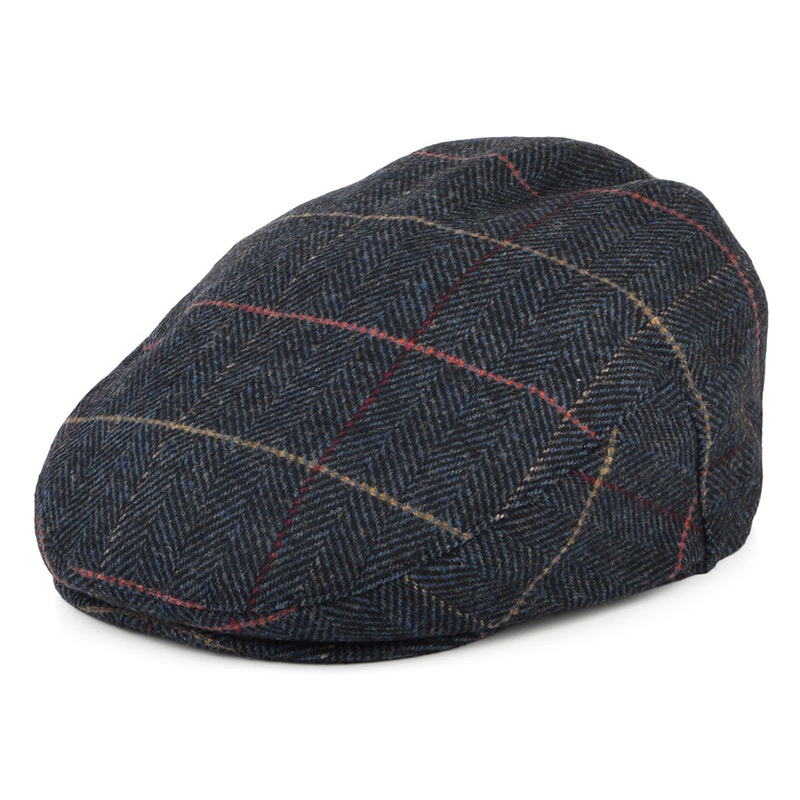 Barbour Hats Wilkin Windowpane Herringbone Flat Cap – Navy Blue S