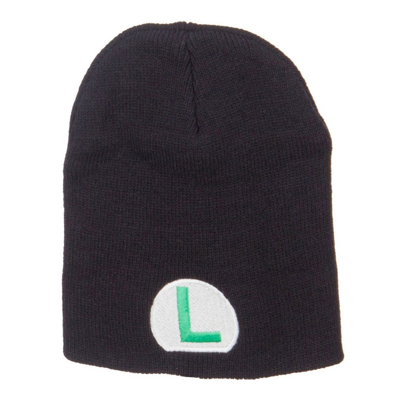 Circle Luigi Embroidered Short Beanie Black One Size