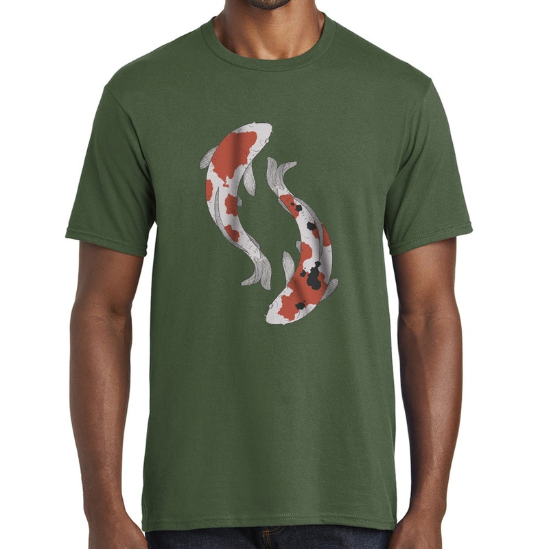 Colorful Koi Fish Graphic Design Men’s Big Size Fan Favorite Crew Neck Tee Shirt Olive XS