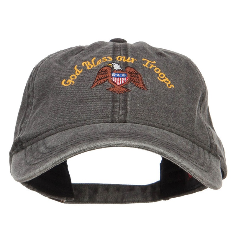 God Bless Our Troops Embroidered Washed Cap Black One Size