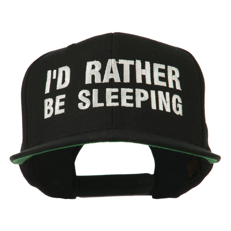 I’d Rather Be Sleeping Embroidered Flat Bill Cap Black One Size