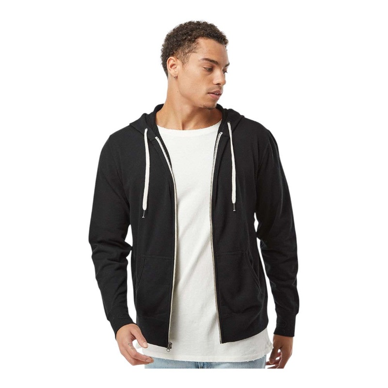 Independent Trading Co PRM90HTZ Unisex Heathered French Terry Full-Zip Hooded Sweatshirt Black XS