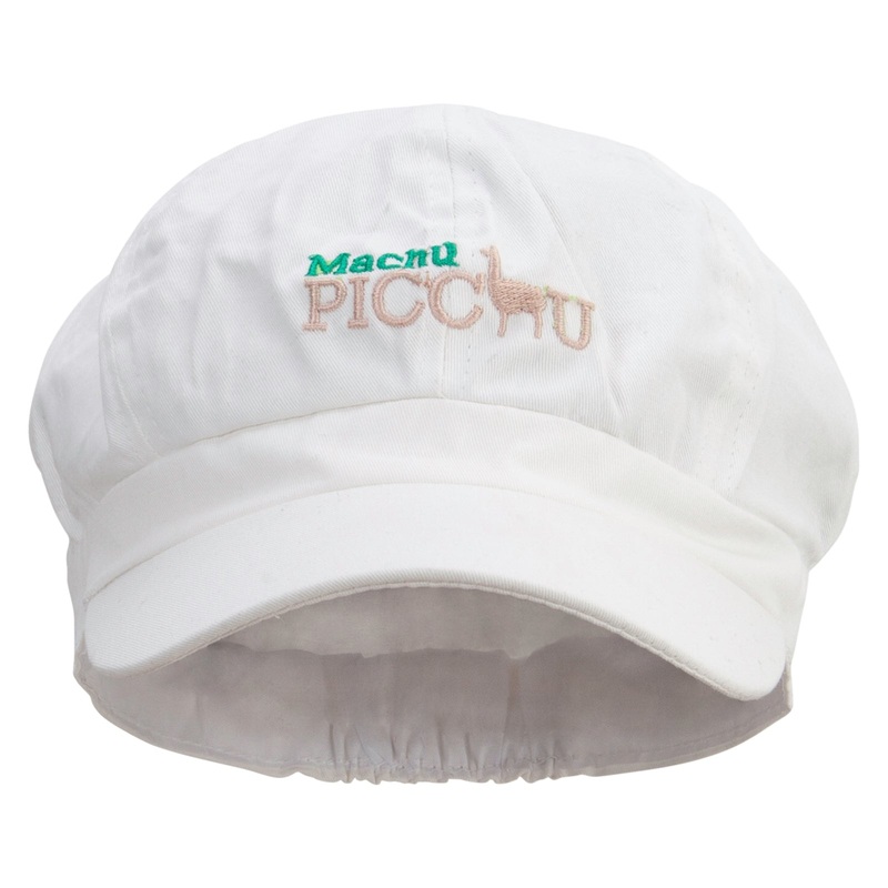 Machu Picchu Llama Embroidered Cotton Elastic Newsboy Cap White One Size