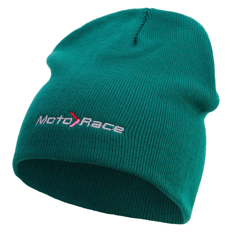 Moto Race Embroidered 8 Inch Short Beanie Dk Green One Size