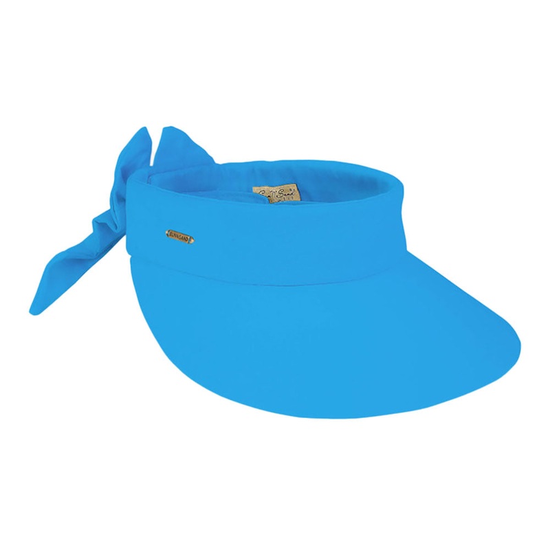 Petite Cotton Wide Brim Sun Visor with Bow – Sun ‘N’ Sand Hats Blue Small(54-57 cm)