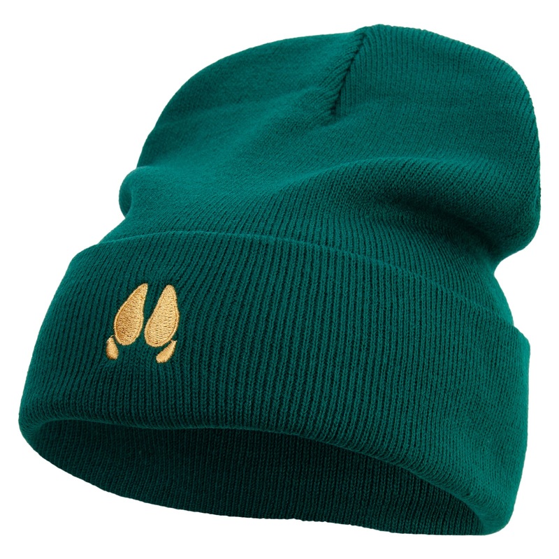 Pig Footprints Embroidered 12 Inch Long Knitted Beanie Dk Green One Size