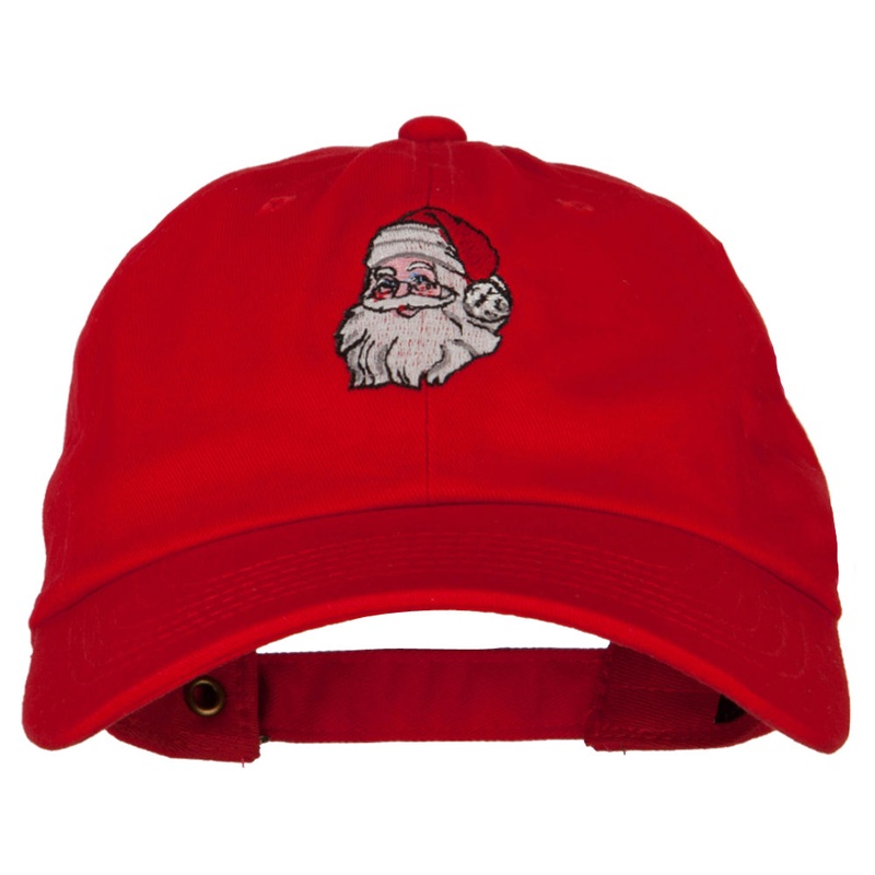 Santa Claus Head Embroidered Unstructured Washed Cap Red One Size