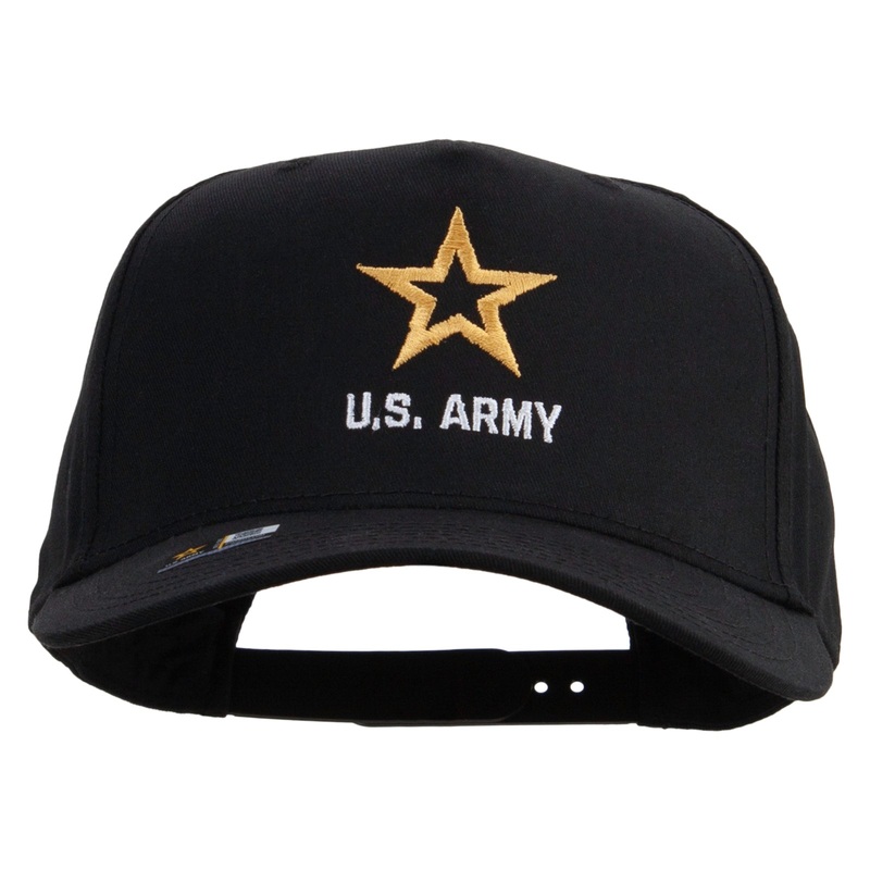 Star US Army Embroidered Solid Cotton Twill 5 panel Mesh Back Cap Black One Size