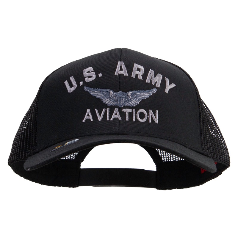 US Army Aviation Embroidered Solid Cotton Twill Mesh Prostyle Cap Black One Size